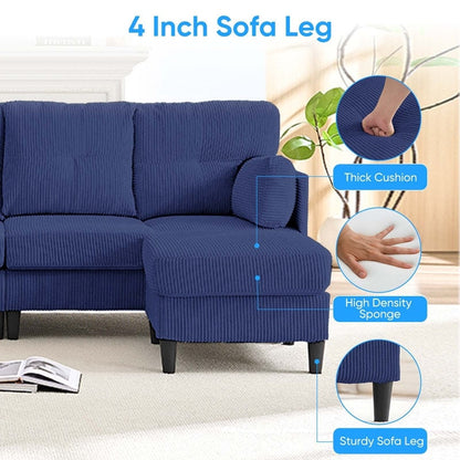 Divano componibile modulare convertibile a forma di U in velluto a coste Mixoy, divano imbottito a 4 posti con pouf mobile