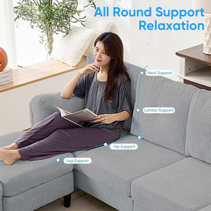 Divano componibile modulare convertibile a forma di U in velluto a coste Mixoy, divano imbottito a 4 posti con pouf mobile