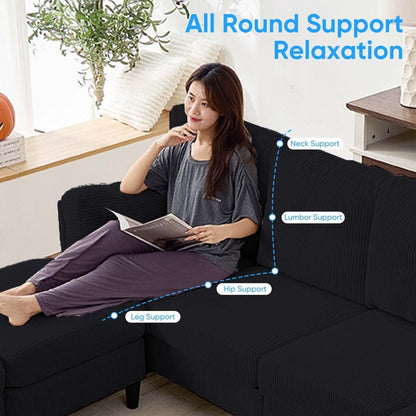 Divano componibile modulare convertibile a forma di U in velluto a coste Mixoy, divano imbottito a 4 posti con pouf mobile