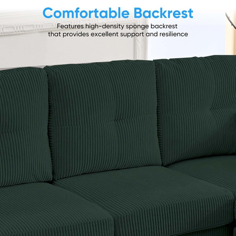 Divano componibile modulare convertibile a forma di U in velluto a coste Mixoy, divano imbottito a 4 posti con pouf mobile