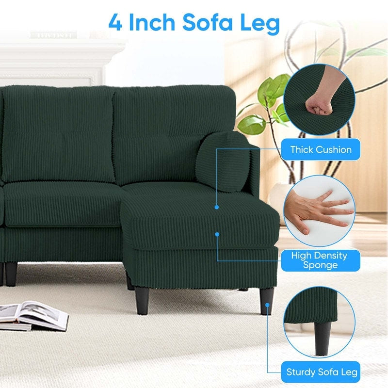 Divano componibile modulare convertibile a forma di U in velluto a coste Mixoy, divano imbottito a 4 posti con pouf mobile