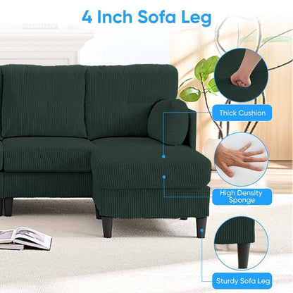 Divano componibile modulare convertibile a forma di U in velluto a coste Mixoy, divano imbottito a 4 posti con pouf mobile