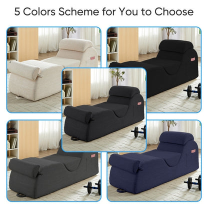 Chaise longue da yoga Mixoy in velluto a coste, divano da yoga curvo con poggiatesta/cuscino per la vita/poggiapiedi mobili, fondo antiscivolo