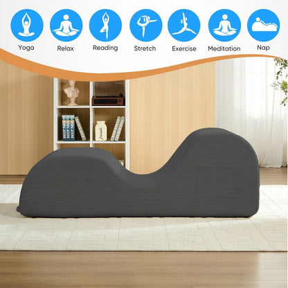 Chaise longue da yoga Mixoy in velluto a coste, divano da yoga curvo con poggiatesta/cuscino per la vita/poggiapiedi mobili, fondo antiscivolo