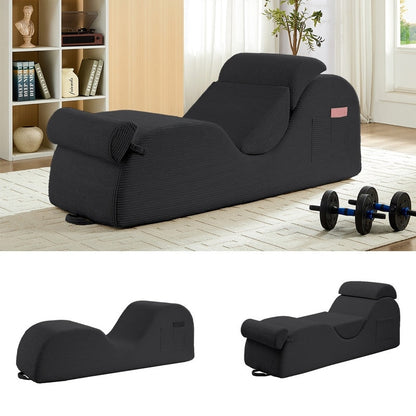 Chaise longue da yoga Mixoy in velluto a coste, divano da yoga curvo con poggiatesta/cuscino per la vita/poggiapiedi mobili, fondo antiscivolo