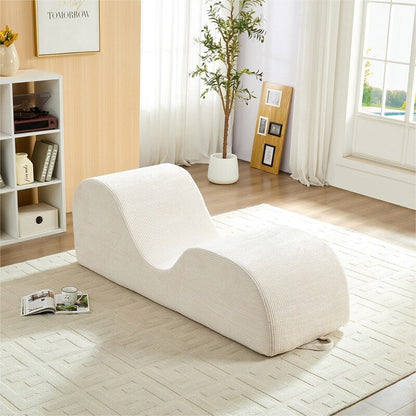 Chaise longue da yoga Mixoy in velluto a coste, divano da yoga curvo con poggiatesta/cuscino per la vita/poggiapiedi mobili, fondo antiscivolo