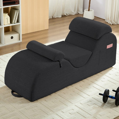 Chaise longue da yoga Mixoy in velluto a coste, divano da yoga curvo con poggiatesta/cuscino per la vita/poggiapiedi mobili, fondo antiscivolo