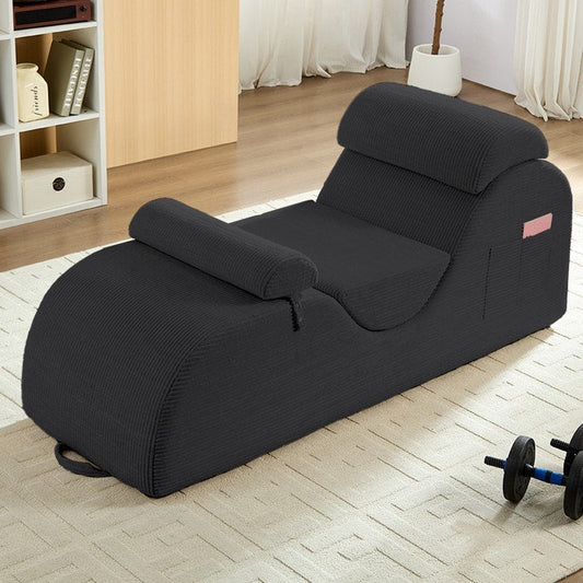 Chaise longue da yoga Mixoy in velluto a coste, divano da yoga curvo con poggiatesta/cuscino per la vita/poggiapiedi mobili, fondo antiscivolo