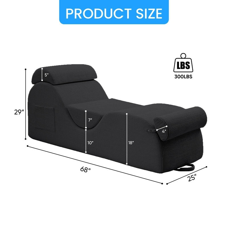 Chaise longue da yoga Mixoy in velluto a coste, divano da yoga curvo con poggiatesta/cuscino per la vita/poggiapiedi mobili, fondo antiscivolo