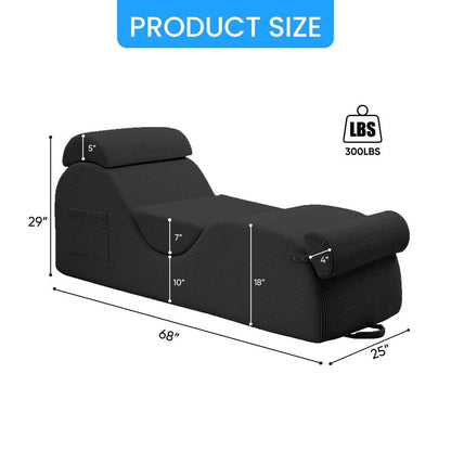 Chaise longue da yoga Mixoy in velluto a coste, divano da yoga curvo con poggiatesta/cuscino per la vita/poggiapiedi mobili, fondo antiscivolo