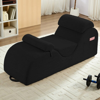 Chaise longue da yoga Mixoy in velluto a coste, divano da yoga curvo con poggiatesta/cuscino per la vita/poggiapiedi mobili, fondo antiscivolo