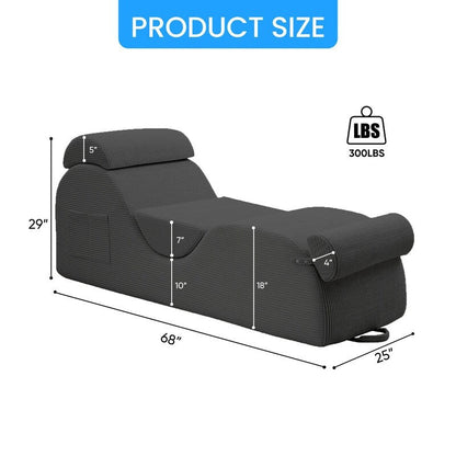 Chaise longue da yoga Mixoy in velluto a coste, divano da yoga curvo con poggiatesta/cuscino per la vita/poggiapiedi mobili, fondo antiscivolo