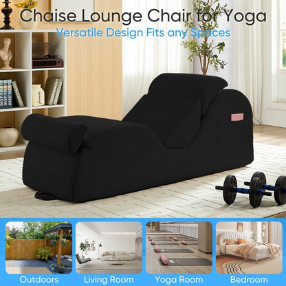 Chaise longue da yoga Mixoy in velluto a coste, divano da yoga curvo con poggiatesta/cuscino per la vita/poggiapiedi mobili, fondo antiscivolo