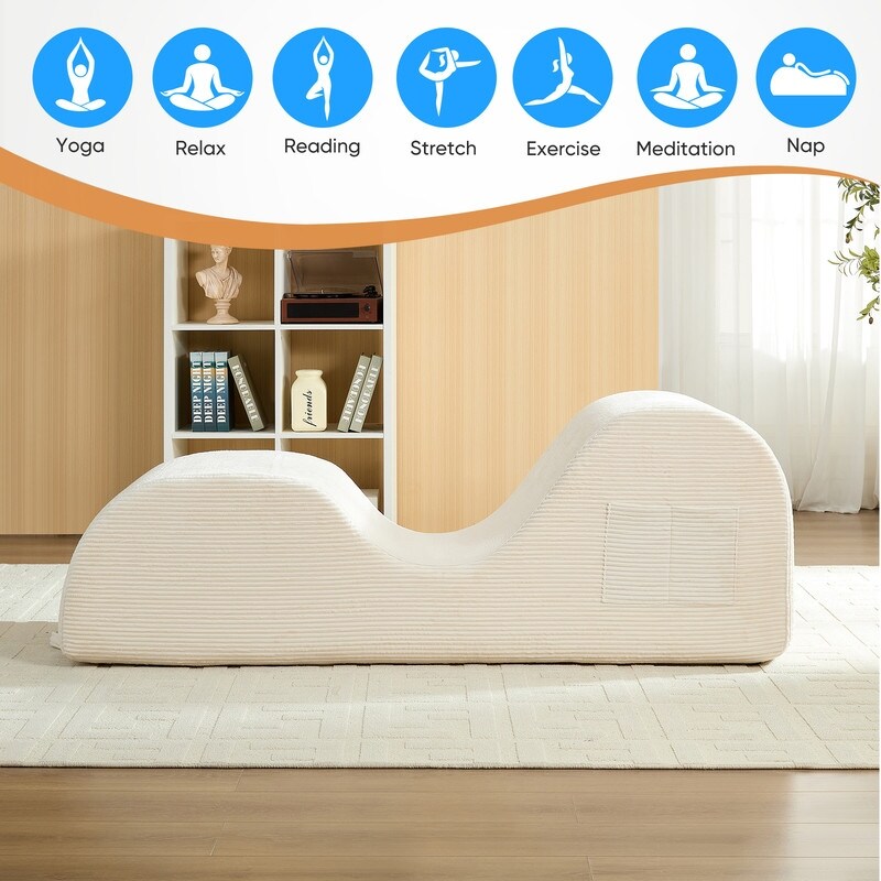 Chaise longue da yoga Mixoy in velluto a coste, divano da yoga curvo con poggiatesta/cuscino per la vita/poggiapiedi mobili, fondo antiscivolo