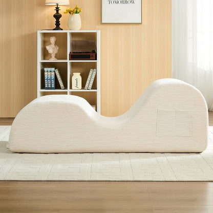 Chaise longue da yoga Mixoy in velluto a coste, divano da yoga curvo con poggiatesta/cuscino per la vita/poggiapiedi mobili, fondo antiscivolo
