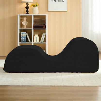Chaise longue da yoga Mixoy in velluto a coste, divano da yoga curvo con poggiatesta/cuscino per la vita/poggiapiedi mobili, fondo antiscivolo
