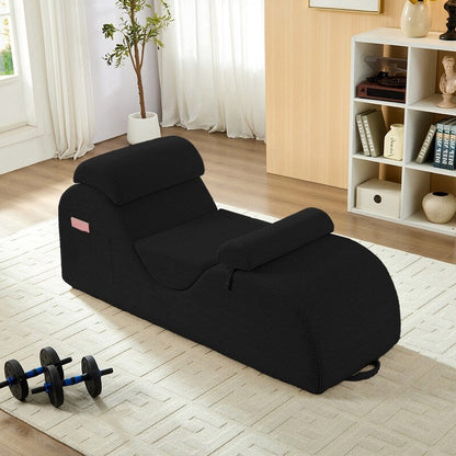 Chaise longue da yoga Mixoy in velluto a coste, divano da yoga curvo con poggiatesta/cuscino per la vita/poggiapiedi mobili, fondo antiscivolo