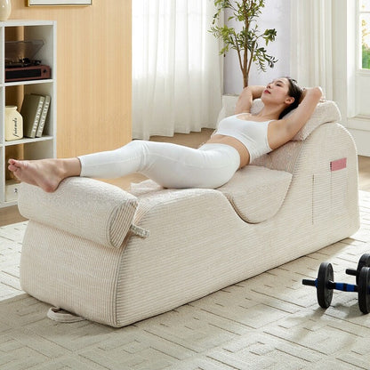 Chaise longue da yoga Mixoy in velluto a coste, divano da yoga curvo con poggiatesta/cuscino per la vita/poggiapiedi mobili, fondo antiscivolo