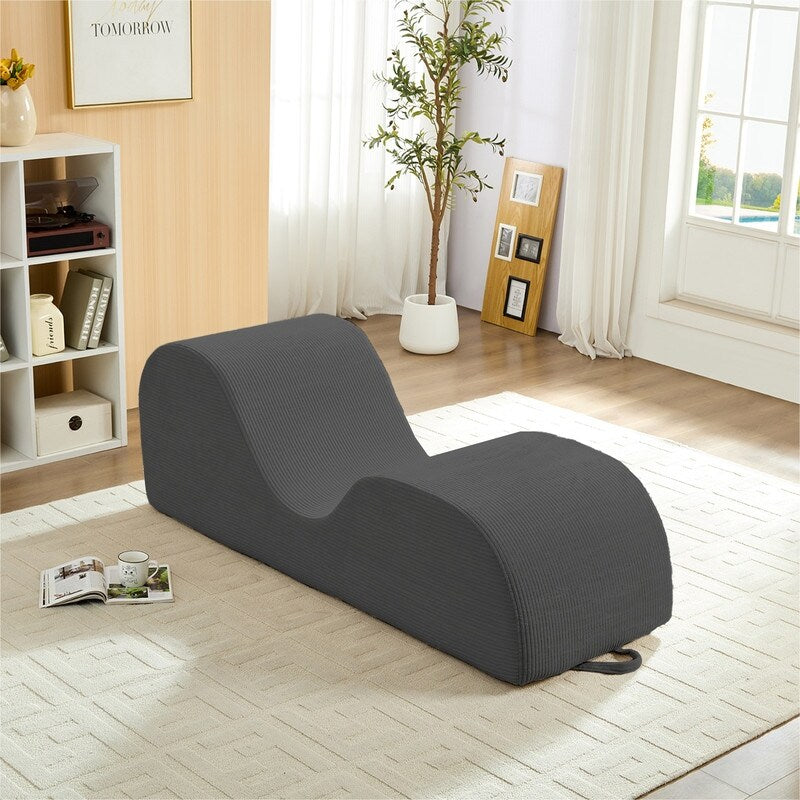 Chaise longue da yoga Mixoy in velluto a coste, divano da yoga curvo con poggiatesta/cuscino per la vita/poggiapiedi mobili, fondo antiscivolo