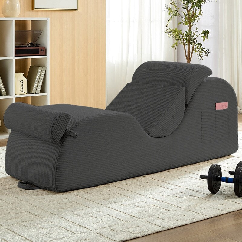 Chaise longue da yoga Mixoy in velluto a coste, divano da yoga curvo con poggiatesta/cuscino per la vita/poggiapiedi mobili, fondo antiscivolo