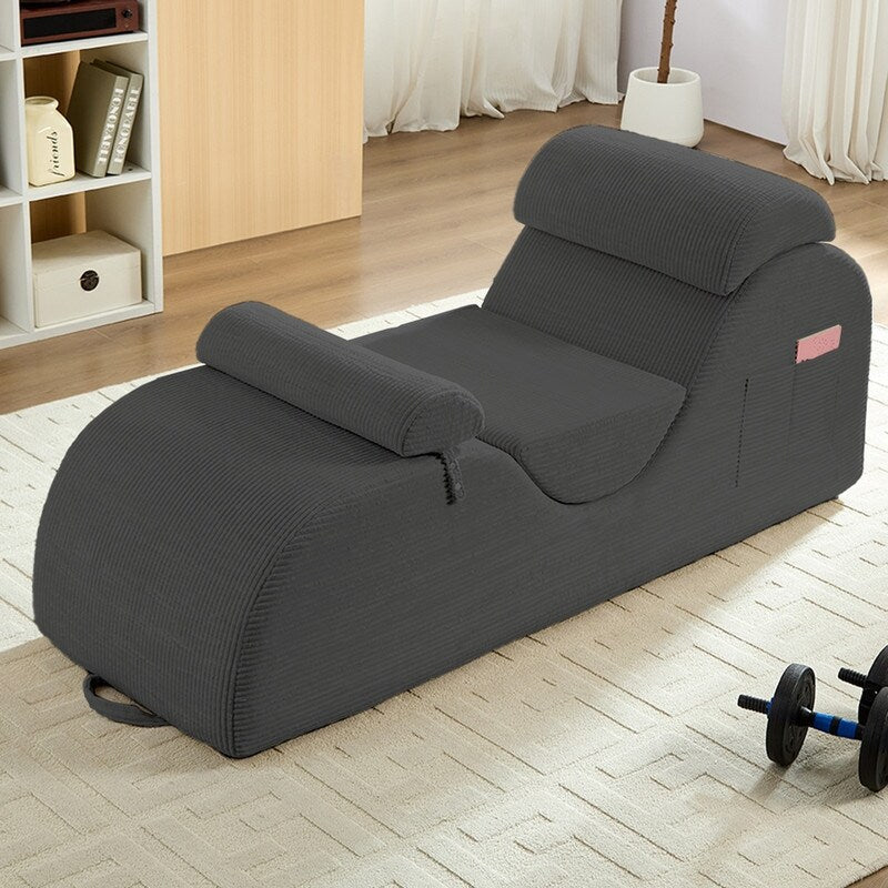 Chaise longue da yoga Mixoy in velluto a coste, divano da yoga curvo con poggiatesta/cuscino per la vita/poggiapiedi mobili, fondo antiscivolo