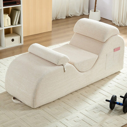 Chaise longue da yoga Mixoy in velluto a coste, divano da yoga curvo con poggiatesta/cuscino per la vita/poggiapiedi mobili, fondo antiscivolo