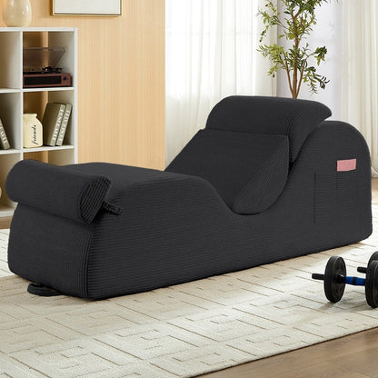 Chaise longue da yoga Mixoy in velluto a coste, divano da yoga curvo con poggiatesta/cuscino per la vita/poggiapiedi mobili, fondo antiscivolo