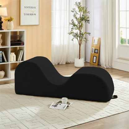 Chaise longue da yoga Mixoy in velluto a coste, divano da yoga curvo con poggiatesta/cuscino per la vita/poggiapiedi mobili, fondo antiscivolo