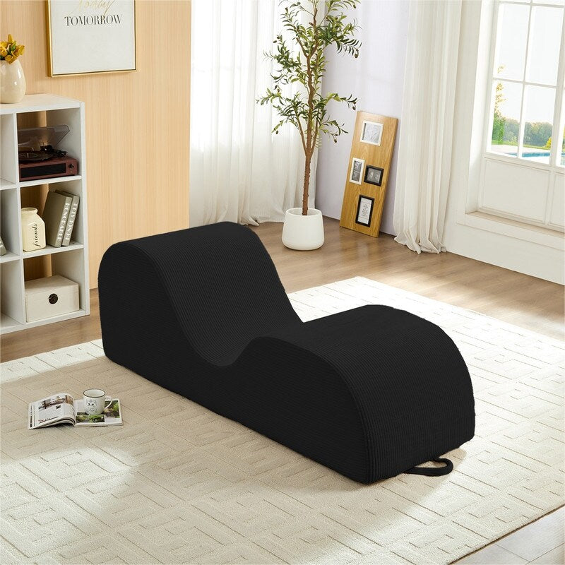 Chaise longue da yoga Mixoy in velluto a coste, divano da yoga curvo con poggiatesta/cuscino per la vita/poggiapiedi mobili, fondo antiscivolo