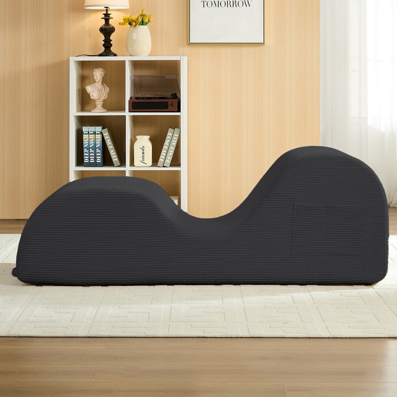 Chaise longue da yoga Mixoy in velluto a coste, divano da yoga curvo con poggiatesta/cuscino per la vita/poggiapiedi mobili, fondo antiscivolo