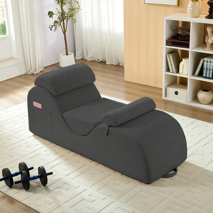 Chaise longue da yoga Mixoy in velluto a coste, divano da yoga curvo con poggiatesta/cuscino per la vita/poggiapiedi mobili, fondo antiscivolo