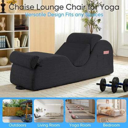 Chaise longue da yoga Mixoy in velluto a coste, divano da yoga curvo con poggiatesta/cuscino per la vita/poggiapiedi mobili, fondo antiscivolo