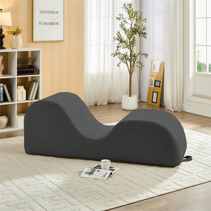Chaise longue da yoga Mixoy in velluto a coste, divano da yoga curvo con poggiatesta/cuscino per la vita/poggiapiedi mobili, fondo antiscivolo