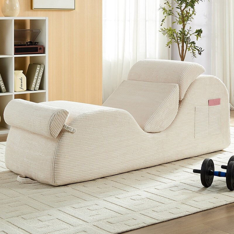 Chaise longue da yoga Mixoy in velluto a coste, divano da yoga curvo con poggiatesta/cuscino per la vita/poggiapiedi mobili, fondo antiscivolo