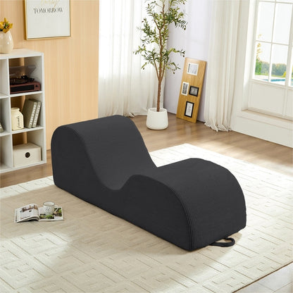 Chaise longue da yoga Mixoy in velluto a coste, divano da yoga curvo con poggiatesta/cuscino per la vita/poggiapiedi mobili, fondo antiscivolo