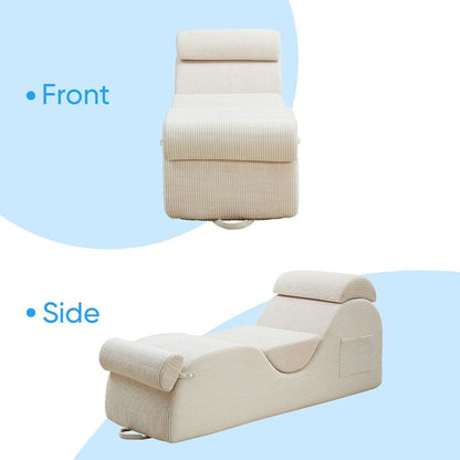 Chaise longue da yoga Mixoy in velluto a coste, divano da yoga curvo con poggiatesta/cuscino per la vita/poggiapiedi mobili, fondo antiscivolo