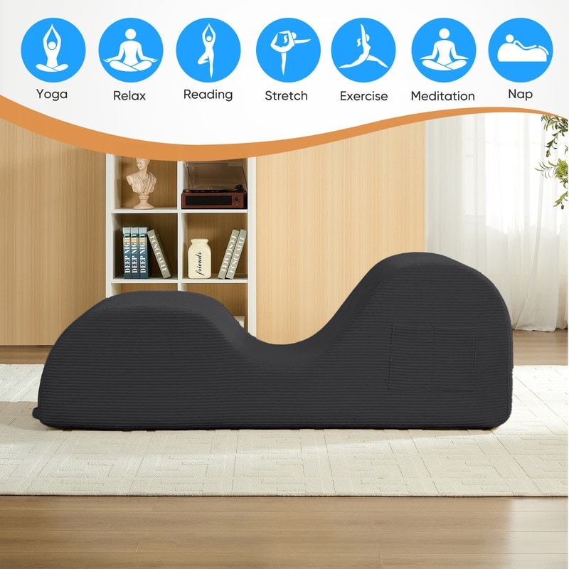 Chaise longue da yoga Mixoy in velluto a coste, divano da yoga curvo con poggiatesta/cuscino per la vita/poggiapiedi mobili, fondo antiscivolo
