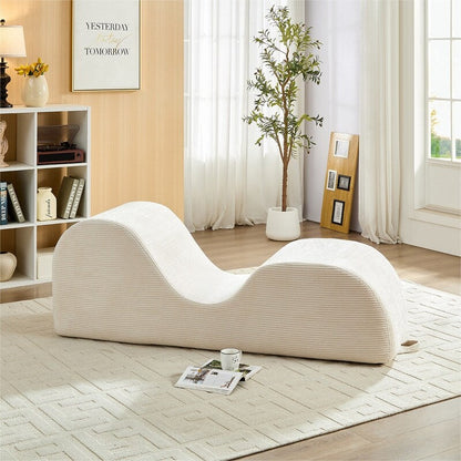 Chaise longue da yoga Mixoy in velluto a coste, divano da yoga curvo con poggiatesta/cuscino per la vita/poggiapiedi mobili, fondo antiscivolo