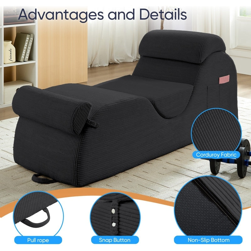 Chaise longue da yoga Mixoy in velluto a coste, divano da yoga curvo con poggiatesta/cuscino per la vita/poggiapiedi mobili, fondo antiscivolo