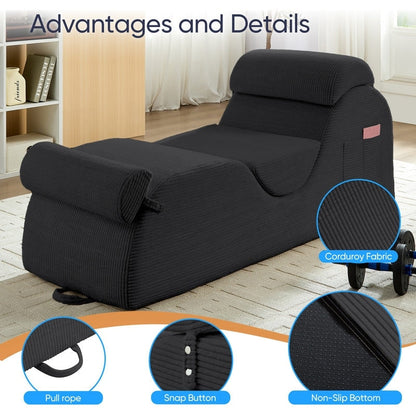Chaise longue da yoga Mixoy in velluto a coste, divano da yoga curvo con poggiatesta/cuscino per la vita/poggiapiedi mobili, fondo antiscivolo