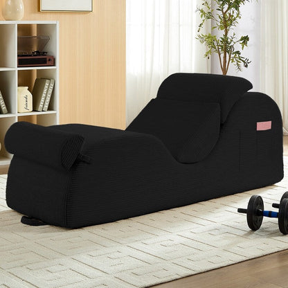 Chaise longue da yoga Mixoy in velluto a coste, divano da yoga curvo con poggiatesta/cuscino per la vita/poggiapiedi mobili, fondo antiscivolo