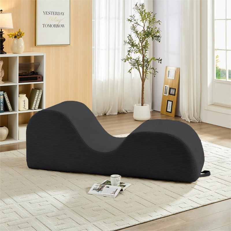 Chaise longue da yoga Mixoy in velluto a coste, divano da yoga curvo con poggiatesta/cuscino per la vita/poggiapiedi mobili, fondo antiscivolo