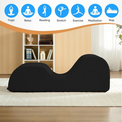 Chaise longue da yoga Mixoy in velluto a coste, divano da yoga curvo con poggiatesta/cuscino per la vita/poggiapiedi mobili, fondo antiscivolo