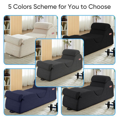 Chaise longue da yoga Mixoy in velluto a coste, divano da yoga curvo con poggiatesta/cuscino per la vita/poggiapiedi mobili, fondo antiscivolo