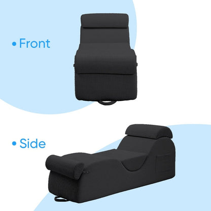 Chaise longue da yoga Mixoy in velluto a coste, divano da yoga curvo con poggiatesta/cuscino per la vita/poggiapiedi mobili, fondo antiscivolo