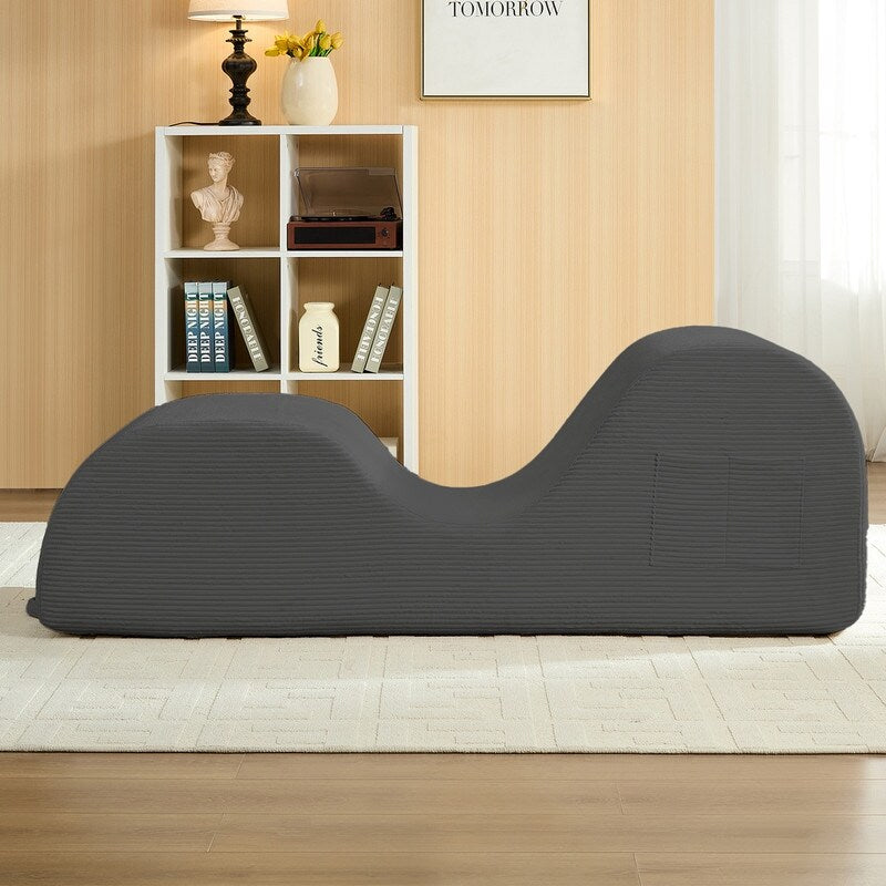Chaise longue da yoga Mixoy in velluto a coste, divano da yoga curvo con poggiatesta/cuscino per la vita/poggiapiedi mobili, fondo antiscivolo