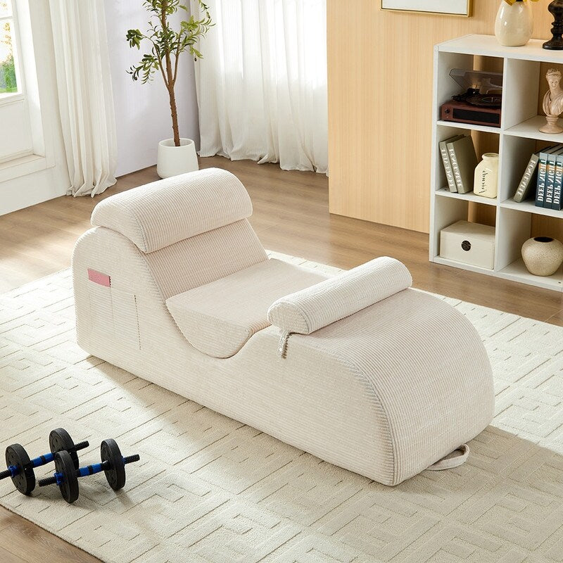 Chaise longue da yoga Mixoy in velluto a coste, divano da yoga curvo con poggiatesta/cuscino per la vita/poggiapiedi mobili, fondo antiscivolo