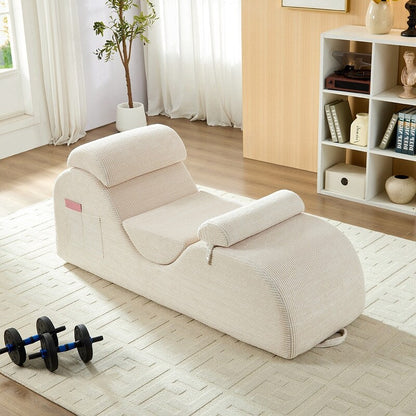 Chaise longue da yoga Mixoy in velluto a coste, divano da yoga curvo con poggiatesta/cuscino per la vita/poggiapiedi mobili, fondo antiscivolo