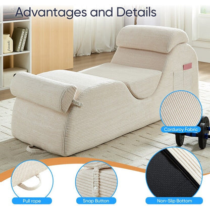Chaise longue da yoga Mixoy in velluto a coste, divano da yoga curvo con poggiatesta/cuscino per la vita/poggiapiedi mobili, fondo antiscivolo