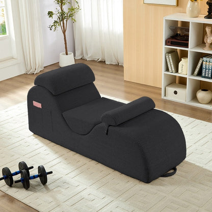 Chaise longue da yoga Mixoy in velluto a coste, divano da yoga curvo con poggiatesta/cuscino per la vita/poggiapiedi mobili, fondo antiscivolo